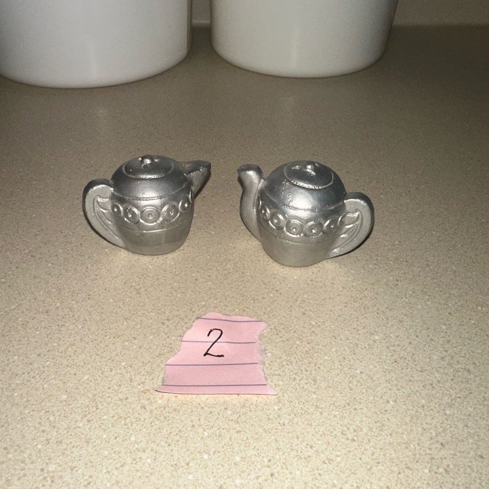 Small Silver Teapot Salt and Pepper Shakers